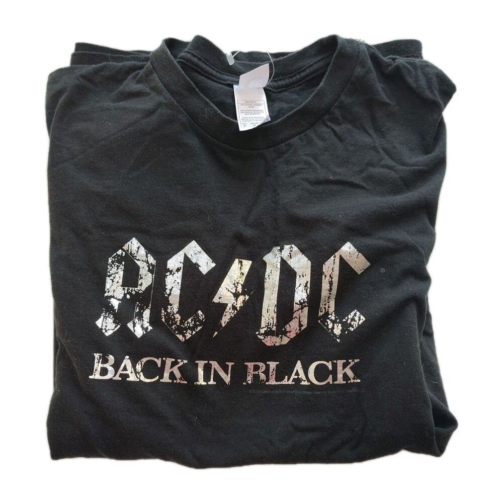 ACDC Back in Black t-shirt, men's medium, shiny print, black, C logo - Picture 7 of 8